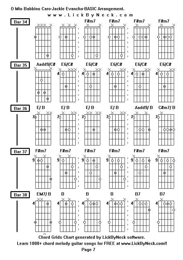 Chord Grids Chart of chord melody fingerstyle guitar song-O Mio Babbino Caro-Jackie Evancho-BASIC Arrangement,generated by LickByNeck software.